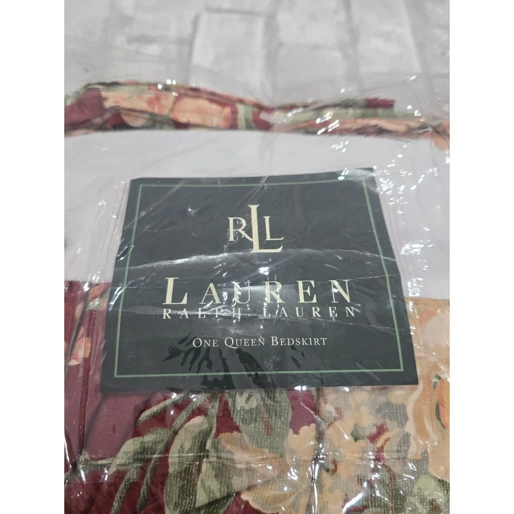 Ralph Lauren Deser Plains Burgundy Red Green Floral Sateen Queen Bed Skirt‎ 15